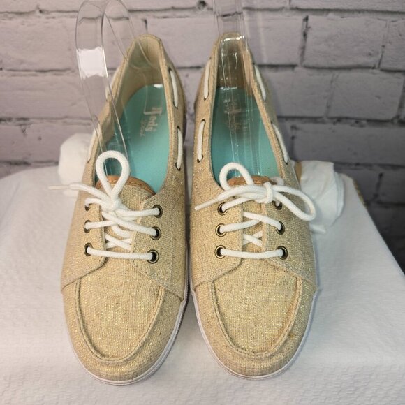 WOMENS KEDS BOAT SHOES LOAFERS TAN GOLD METALLIC LIKE NEW SIZE 8 - Picture 2 of 10